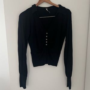 Free People Sydney Party Long Sleeve Top Plunge V Neckline